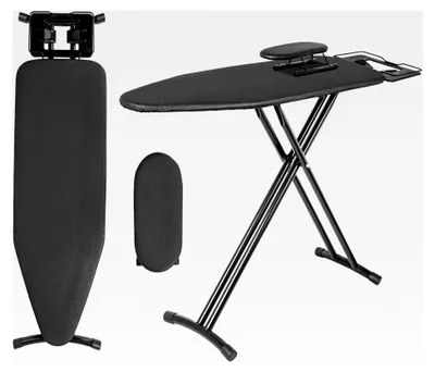 Produktbild von Bügelbrett 122 x 38 cm klappbar mit Bügeleisenablage, höhenverstellbar, rutschfeste Füße, platzsparend, schwarz