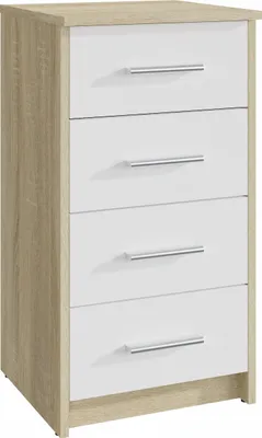 Produktbild von MATKAM Kommode Bodo 4S mit vier Schubladen, H/B/T 75 x 40 x 35 cm, Griffe in Metall-Optik, Führungsschienen aus Metall (Sonoma Eiche–Front in weiß)