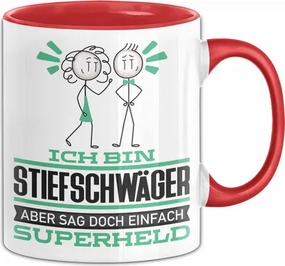 Produktbild von Stiefschwäger Geschenk Tasse Ich Bin Stiefschwäger Aber Sag Doch Einfach Superheld Lustige Geschenkdiee für Stiefschwäger Kaffee-Becher (Rot)