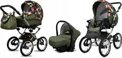 Produktbild von BabyLux® Margaret Exclusive | 3in1 Kinderwagen Set | Roses With Tulips On Black | Kombikinderwag