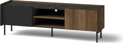 Zdjęcie produktu dla Szafka RTV stolik RTV z ryflowanym frontem PRESTIGO 150 cm czarny + orzech