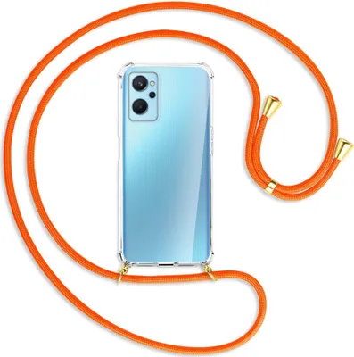 Produktbild von Handykette Backcover-Schutzhülle mit Band (Metall goldfarben) für Realme 9i - neonorange