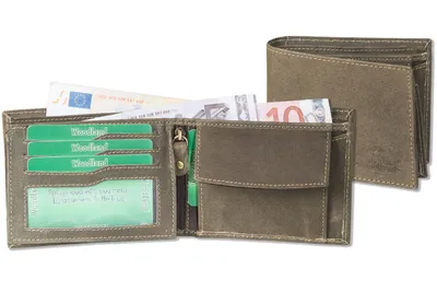 Produktbild von Woodland® Querformatbörse mit RFID-Blocker Schutz aus weichem naturbelassenem Büffelleder in Dunkelbraun/Taupe