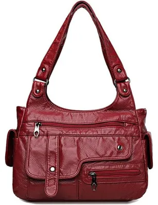 Productafbeelding van Damen Hobo handtas van Polyurethanleer, vintage schoudertas, tas met handvat, rood, 32x12x22 cm