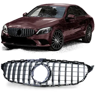 Sport Kühlergrill Schwarz Glanz Chrom Streben für Mercedes W205 S205 2018-2021 – Produktansicht
