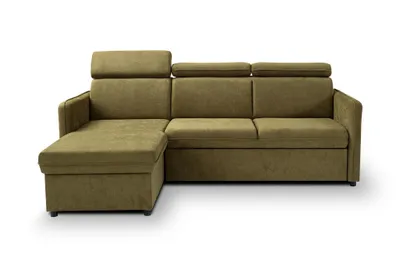Produktbild von BARCELO Universelles Ecksofa 220x165 cm L-Form mit: Schlaffunktion, Bettkasten & Verstellbare Kopfstützen, Grün/Olivgrün - Enjoy New 41