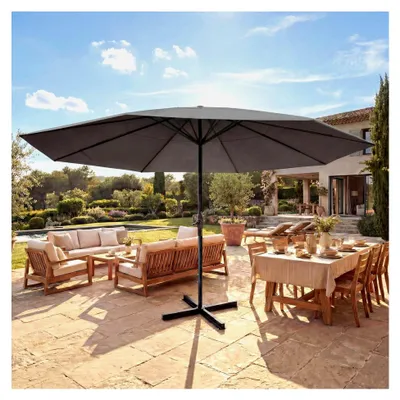 Produktbild von Sonnenschirm Meran Pro, Gastronomie Marktschirm ohne Volant Ø 5m Polyester/Alu 28kg ohne Ständer - anthrazit
