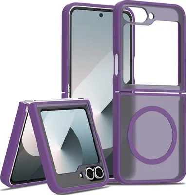 Immagine prodotto di Custodia magnetica per Samsung Galaxy Z Flip 6, compatibile con MagSafe, retro traslucido opaco, resistente agli urti Viola