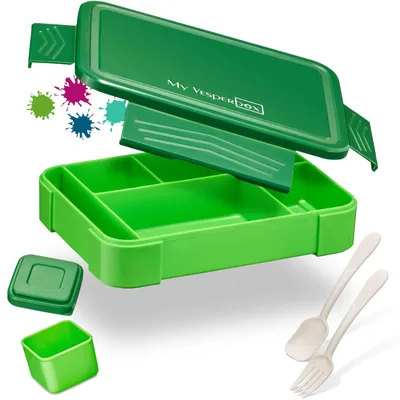 Produktbild von My Vesperbox® Brotdose für Kinder mit Fächern [LITE] - Lunchbox mit Trennfächern - Bento Box - Jausenbox - Brotzeitbox für Schule & Kindergarten - Vesperdose für Jungen & Mädchen – Grün