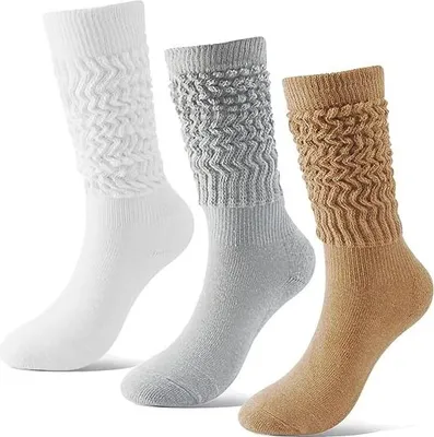 Produktbild von 3er-Pack Damen Slouch-Socken für den Winter, Kniehohe Scrunchie-Stiefelsocken, Lange Schlabberige Socken für Damen und Mädchen，C