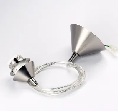 Zdjęcie produktu dla Lampa wisząca, zawieszenie lampy, zawieszenie sznurkowe do gniazda E27 z pierścieniem gwintowanym, metalowa osłona Ø 10 cm, L110cm, satynowe srebro