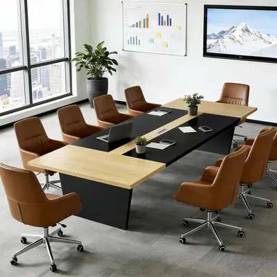 Immagine prodotto di Tavolo da conferenza, dimensioni 320x120x74 cm, colore nero e bianco, piano del tavolo spesso 2,5 cm