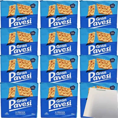 Produktbild von Gran Pavesi Kekse non Salati "Ungesalzen" 12er Pack (12x560g Packung) + usy Block