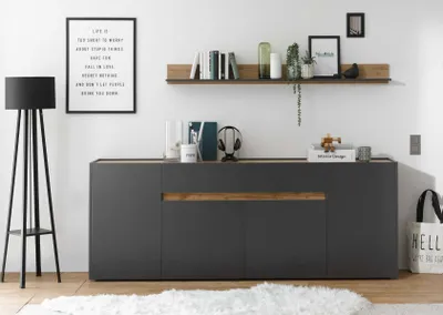 Produktbild von Sideboard 220x87 cm Eiche Anthrazit 4-türig + 2 Schubkästen BOSTON