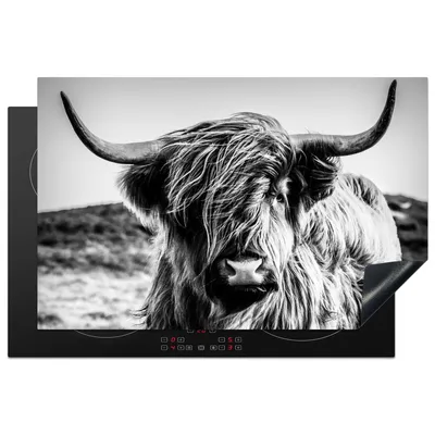 Obrázek produktu pro KitchenYeah® Krycí deska na sporák Scottish Highlander - Nature - Cow - Black - White , 80x52cm, dekorace do kuchyně, keramická krycí deska na sporák, krycí deska na varnou desku