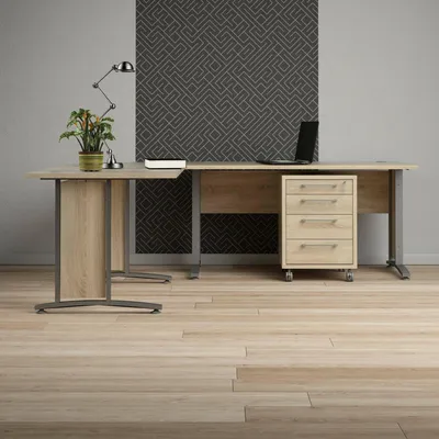 Produktbild von Schreibtisch Agerato, Mehrzweckschreibtisch, Bürotisch für PC, Eckschreibtisch, 230x200 h75 cm, Grau und Eiche