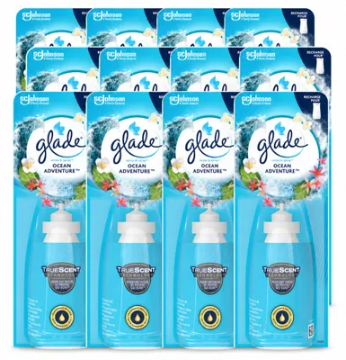 Imagen del producto de 12 unidades de recambios Glade Sense & Spray, aroma Ocean Adventure, 18 ml cada uno. Paquete económico