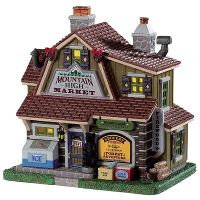 Beleuchtetes Porzellangebäude Bergmarkt, 17x17,1x11,9 cm