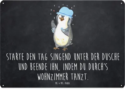 Produktbild von Mr. & Mrs. Panda tafel Pinguin Duschen DIN A4 - Kreidetafel - Geschenk, Singen, Schild, Türschild, Dusche, Metallbild, Neustart, Dekoschild Metall, Duschkonzert, Wandbild