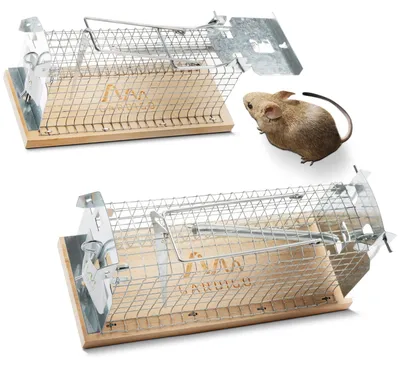 Imagen del producto de Trampa para animales vivos de madera con rejilla metálica, 2 unidades, reutilizable