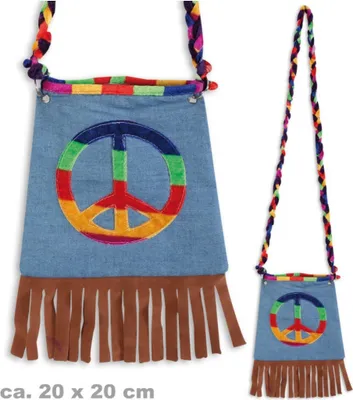 Hippie Tasche mit Fransen 20 x 20 cm Kostüm-Zubehör für Erwachsene 70er Jahre Flower Power Peace SALE Fasching Karneval Mottoparty Schlagermove