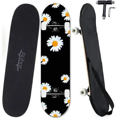 Obrázok produktu pre Skateboard, 31 palcov, 7 vrstiev javorového dreva, nosnosť 150 kg, dizajn "Chrysantéma"