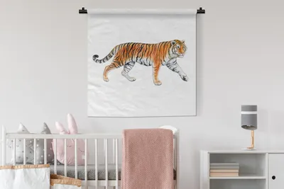 Produktbild von MuchoWow® Wandteppich Wandbehang Tiger - Orange - Schwarz 90x90 cm Tapisserie Dekoration Wandtuch - Wandaufhänger