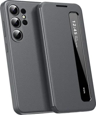 Immagine prodotto di Custodia in Finto cuoio per Samsung Galaxy S26 Ultra, custodia intelligente per cellulare con finestra laterale intelligente Grigio