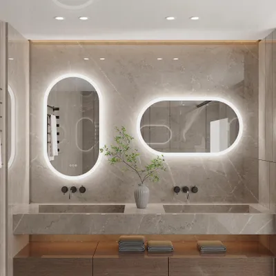 Immagine prodotto di Specchio da bagno a LED - Specchio a parete ovale senza cornice - Controllo tramite sensore touch - Antiappannamento - Specchio retroilluminato - 3 temperature di colore: 3000–6000K - 80 x 50 cm