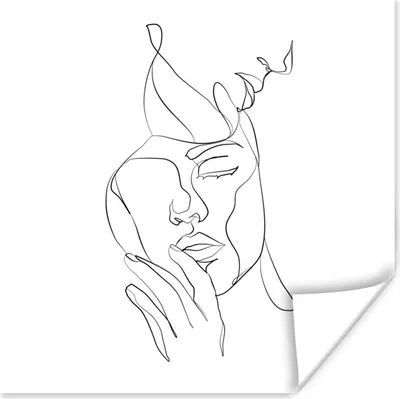 Produktbild von MuchoWow® Poster Abstrakte Strichzeichnung einer Frau und eines Mannes im Quadrat 50x50 cm - Wohnzimmerdekoration