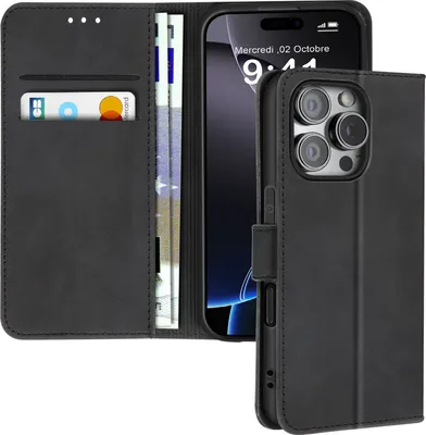 Produktbild von Avizar, Hülle für iPhone 16 Pro Karten-/Banknotenfächer, Standfunktion, Schwarz