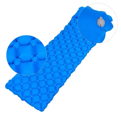 Produktbild von Camping-Schlafmatte, aufblasbare Luftmatratze, Outdoor, ultraleicht, wasserdicht, 190 x 58 x 5 cm, kompakte Schlafmatte mit Kissen, blau