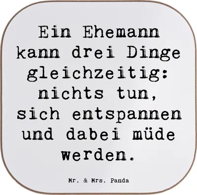 Produktbild von Mr. & Mrs. Panda Untersetzer Glas Spruch Ehemann Fähigkeiten - Weiß - Geschenk, Tassen, Coaster, Tischschoner, Freundschaft, Beziehung, Freude, Multitasking, Humor, Liebe