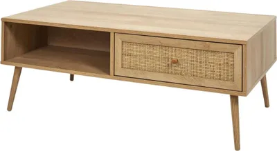 Produktbild von MISOU Bali Kaffeetisch Couchtisch Wohnzimmer Rechteckiger Tisch aus Rattanholz mit Stauraum
