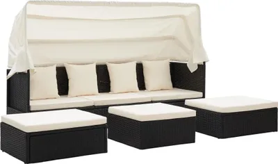 Produktbild von vidaXL Garten-Sonneninsel mit Dach Schwarz Poly Rattan