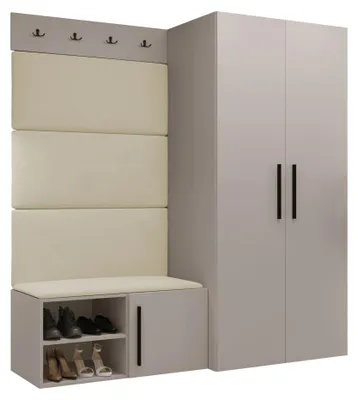 Produktbild von MIRJAN24 Garderoben-Set Medi I, Schuhschrank, Kleiderhakenbrett, 4x Paneel 84x42, 4 Kleiderhaken (Farbe: Cashmere, Polo 872)