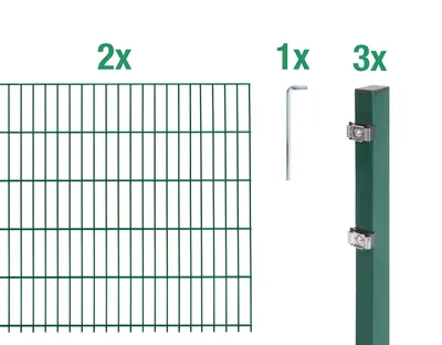 Obrázek produktu pro Alberts 642709 Doppelstabmattenzaun als 6 tlg. Zaun-Komplettset, grün, Höhe 100 cm, Länge 4 m