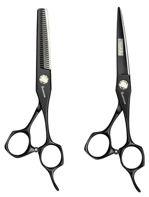 Immagine prodotto di Forbici professionali da parrucchiere, 6 pollici, nere, in acciaio inossidabile, ergonomiche, antiscivolo, per taglio e sfoltimento