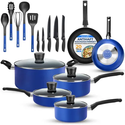 Image de Ensemble de casseroles et poêles SereneLife, ensemble de batterie de cuisine 20 pièces, ustensiles de cuisine antiadhésifs