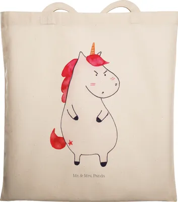Produktbild von Mr. & Mrs. Panda Tote Bag Einhorn Wut - Transparent - Geschenk, Jutebeutel, Tasche, Büro, Arbeit, Unicorn, Lustig, Schultasche, Einhörner, Laptoptasche, Shopping