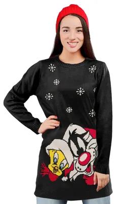 Productafbeelding van Looney Tunes gebreide trui voor dames - Sylvester en Tweety, wintercollectie, zwart, maat M