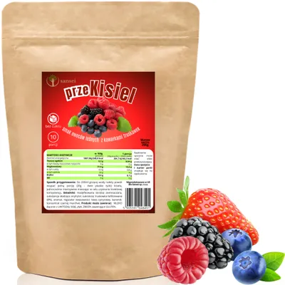 Zdjęcie produktu dla Kisiel Bez Cukru smak owoców leśnych z truskawką 200g - aż 10 porcji! FIT KETO bez glutenu, bez tłuszczu, bez węglowodanów tylko 9,5 kcal porcja