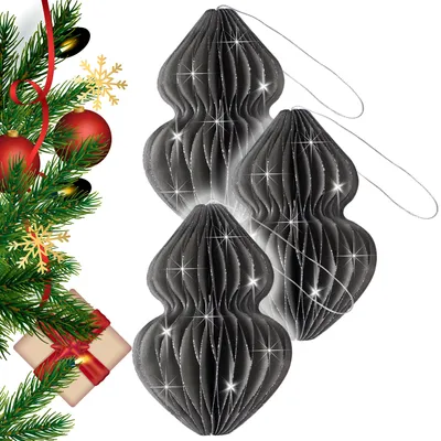 Weihnachtskugeln 3er-Set, grau, Papier, faltbar