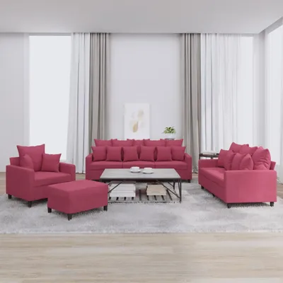 Produktbild von 4-tlg. Sofagarnitur mit Kissen Weinrot Samt , Schlafsofas 2024 Neu
