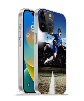 Produktbild von MuchoWow® Handyhülle Schutzhülle Hülle für Apple iPhone 14 Pro - Softcase Fußballspieler macht einen Volley Silikon Softcase Handy Hülle - Umschlag