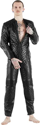 Produktbild von New BLACK 5 GAY-ZIP Leder Kombi für Gays mit durchgehendem Reißverschluss Lederhose, 58