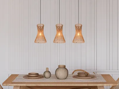 Produktbild von Boho LED Pendelleuchte 3-flammig Papierlampe über Kücheninsel & Esstisch B: 75cm
