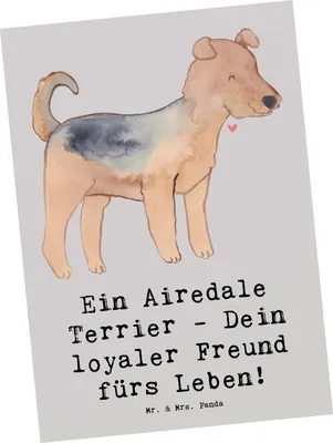 Produktbild von Mr. & Mrs. Panda Postkarte Airedale Terrier - Grau Pastell - Geschenk, Wachhund, Jagdhund, geselliger Hund, Familienhund, Hundeliebhaber, Hunderassen, Pflege, Hunderasse