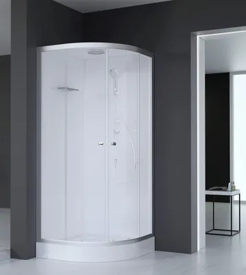 Zdjęcie produktu dla Kompletny prysznic MARWELL Kompletny prysznic Gotowy prysznic Srebrny Okr?g?y 90 x 90 x 217 cm - okr?g?y prysznic z wej?ciem od przodu - kabina prysznicowa z wysokiej jako?ci profili aluminiowych - wysoko?? wej?cia 15 cm