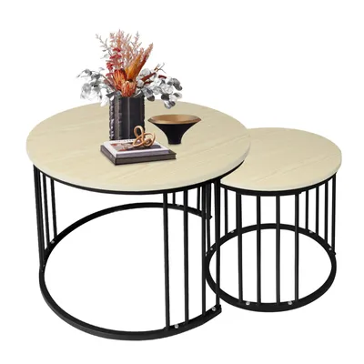 Produktbild von 2er Set Couchtisch Kaffeetisch Satztisch Beistelltisch Ø60 x 45 cm+ Ø40 x 38cm